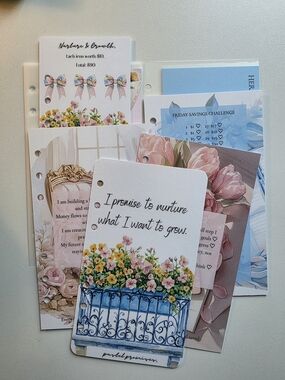 A6 Bundle Floral Affirmation Planner Cards And Envelopes - White & Blue